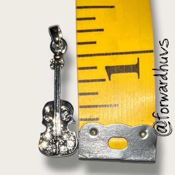 Bundle Sale 3 for $15 | Silver Tone Guitar Pendant – 1.25” – Rhinestone Accents - Picture 4 of 8